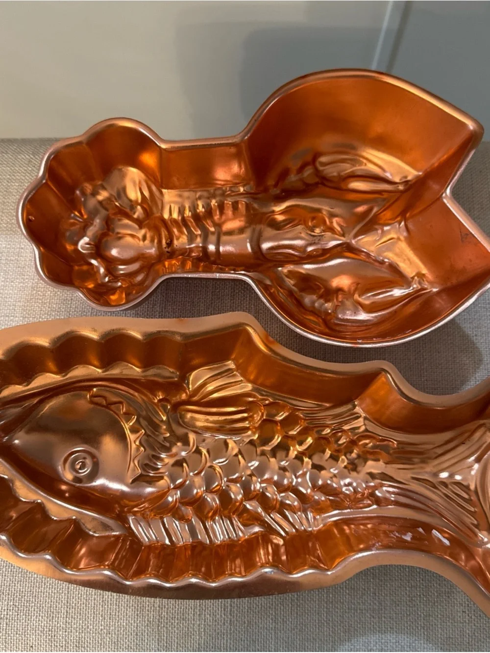 Vintage Copper Fish & Lobster Wall  Kitchen Decor Cake Baking Jello Molds